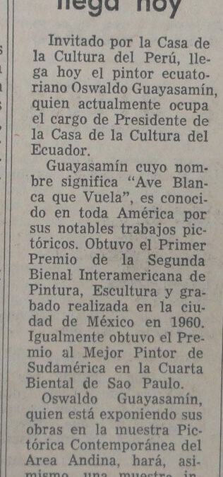Guayasamín llega hoy