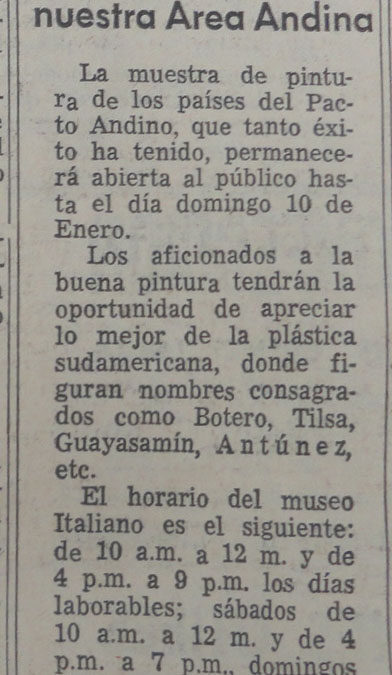 El domingo cierran muestra Área Andina