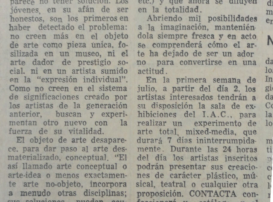 Experimento de arte total en el I.A.C., hoy se reúnen artistas